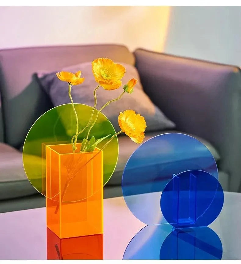Acrylic Vase | Sculptural Abstract | Vibrant Blue & Orange