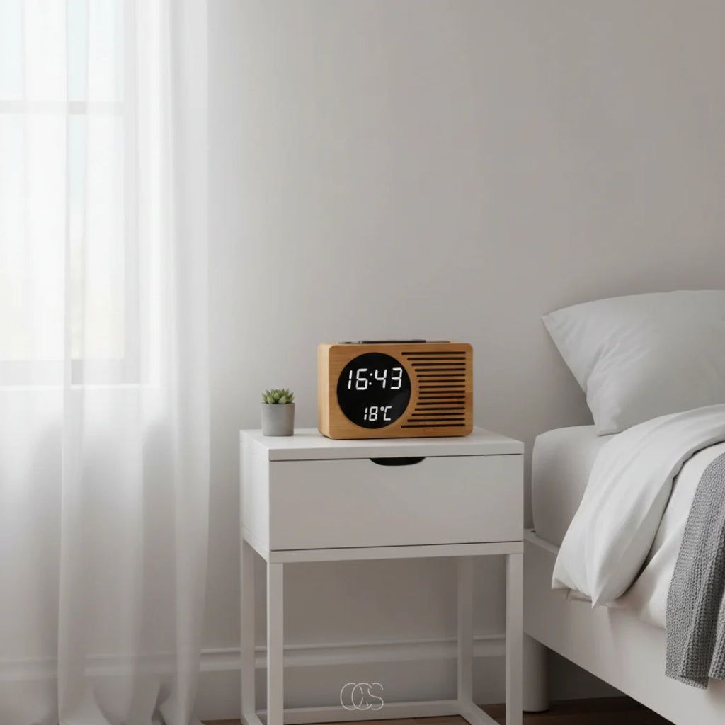 Alarm Clock | Bamboo Look FM Radio & LED Display