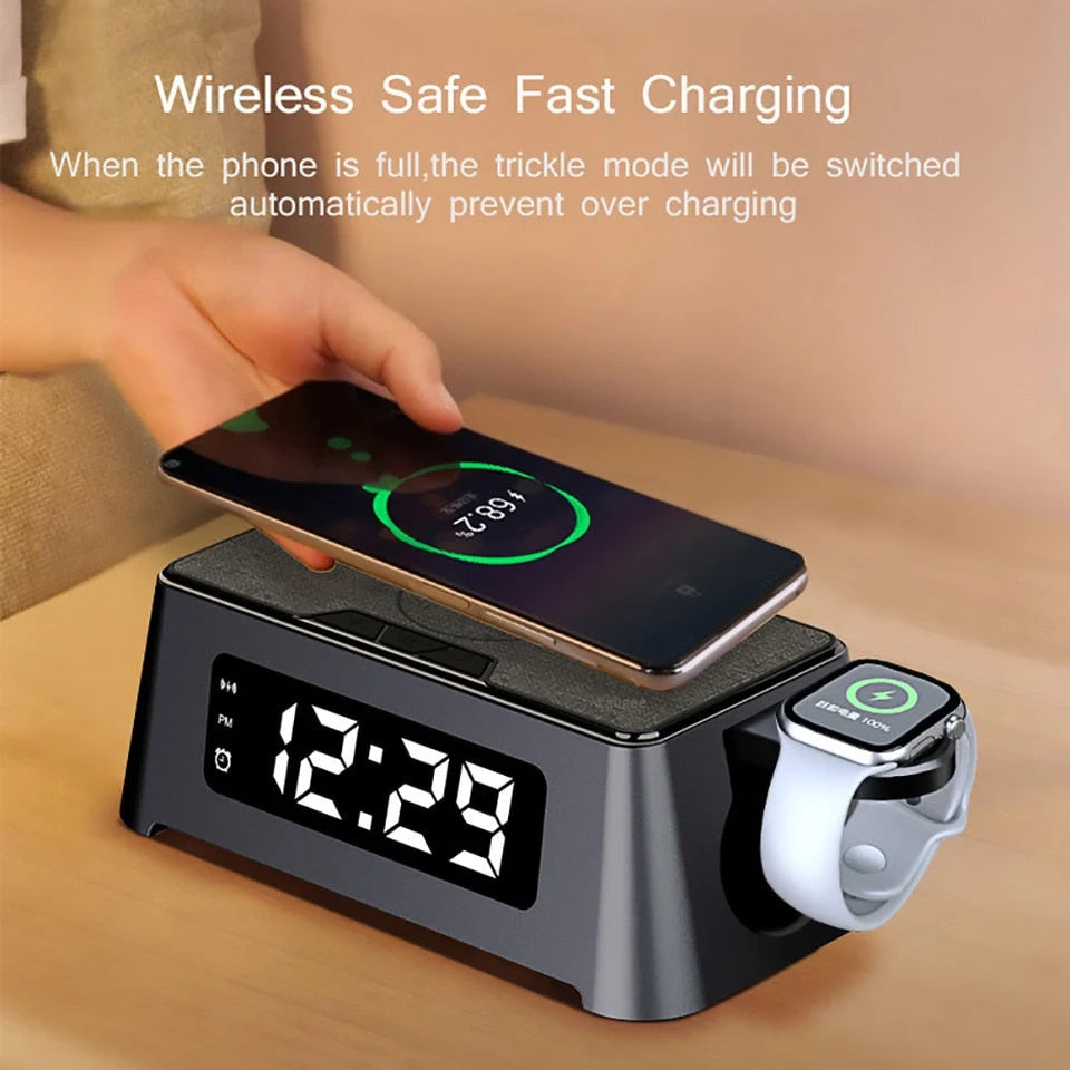 Alarm Clock Charging Station | Wireless Qi & 30W Multi-Device | 4-In-1