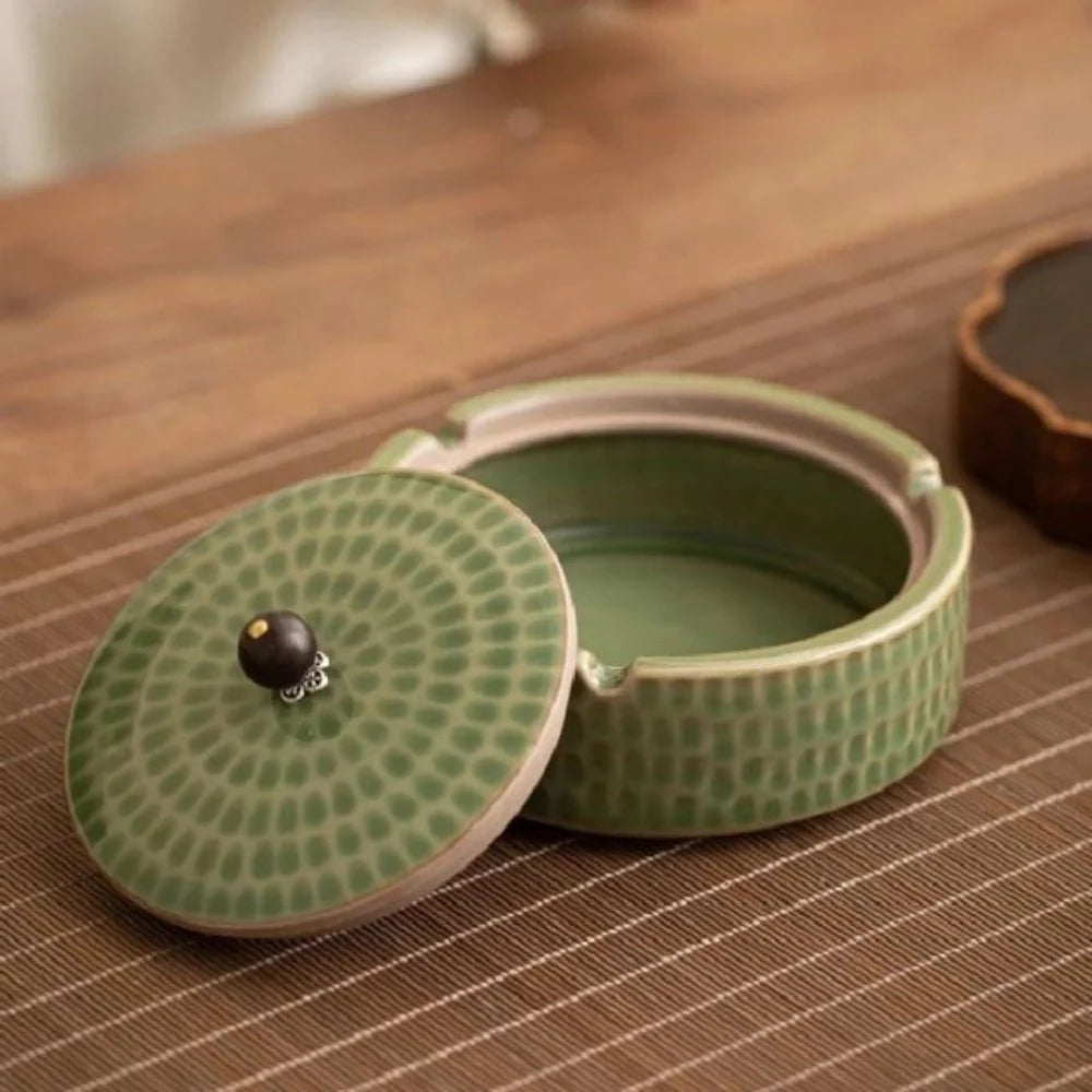 Ashtray | Handcrafted Glazed Ceramic & Wooden Lid