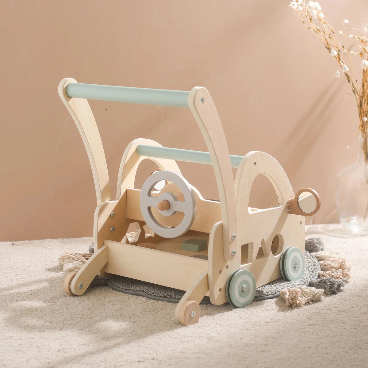 Baby Walker | Wooden Montessori Activity Center | Mirrors & Shape Sorter