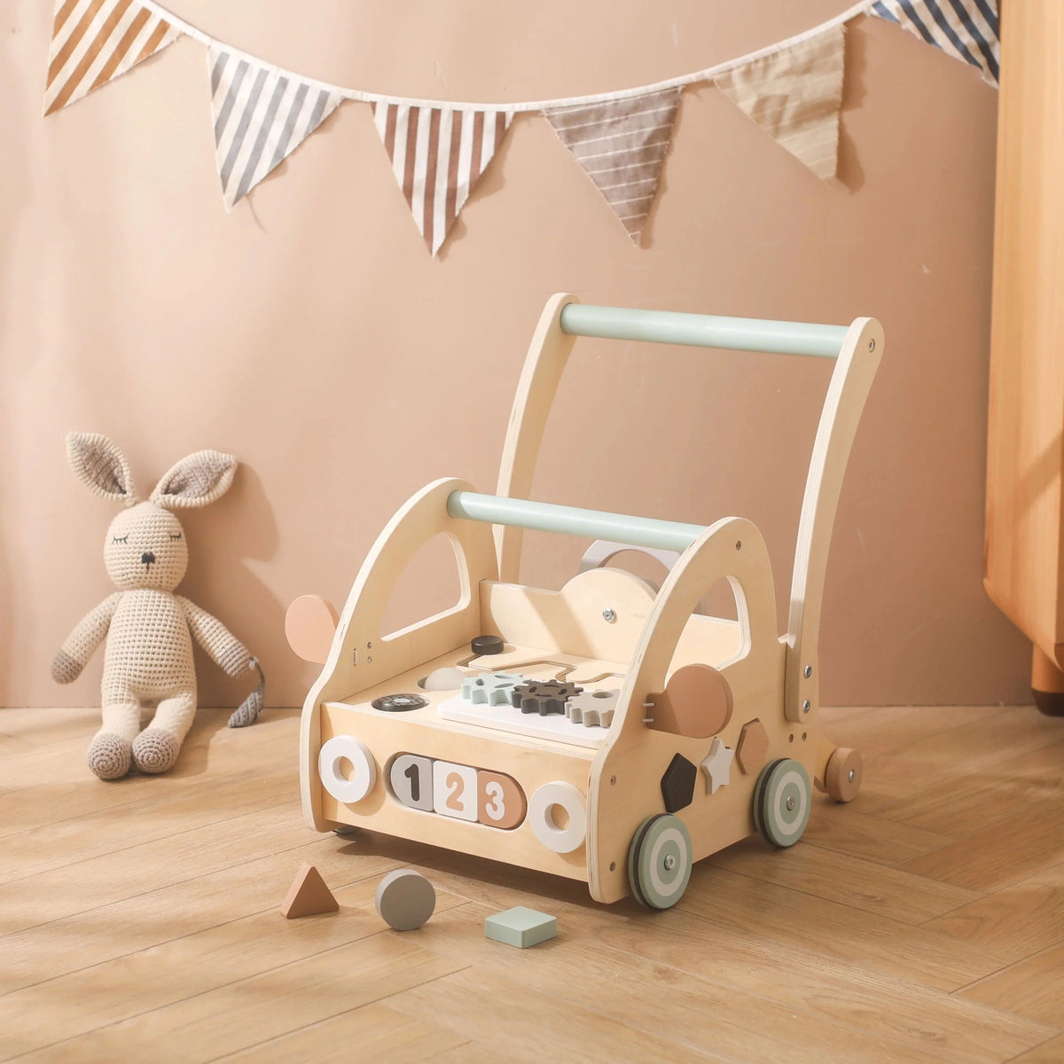 Baby Walker | Wooden Montessori Activity Center | Mirrors & Shape Sorter