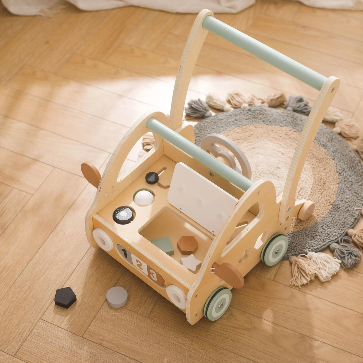 Baby Walker | Wooden Montessori Activity Center | Shape Sorter & Gears