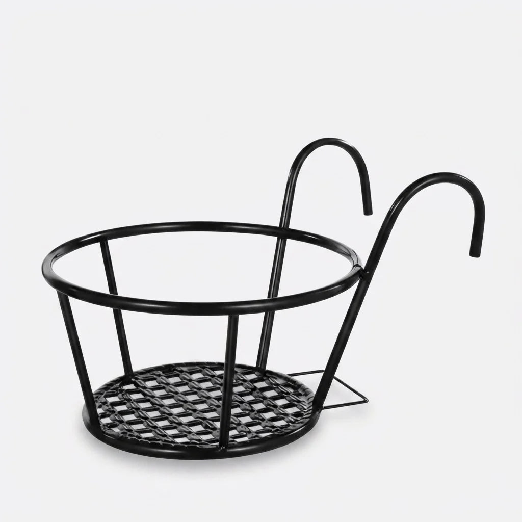 Balcony Plant Hanger | Hook-On Iron & Open-Grid Drainage | Set of 3