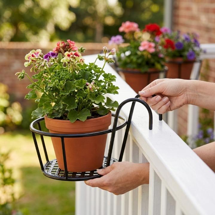 Balcony Plant Hanger | Hook-On Iron & Open-Grid Drainage | Set of 3