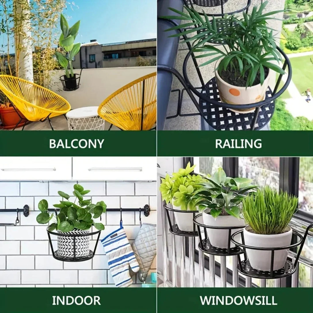 Balcony Pot Holder | Space-Saving Hook-On | Open Grid Drainage
