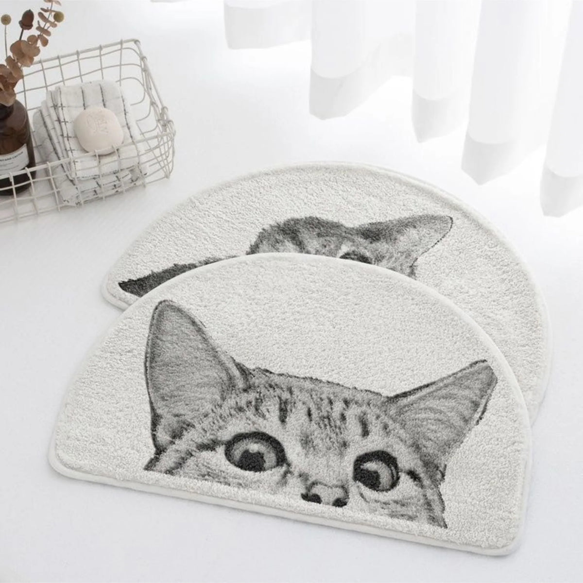 Bath Mat | Playful Peeping Kitty Design & Non-Slip Backing