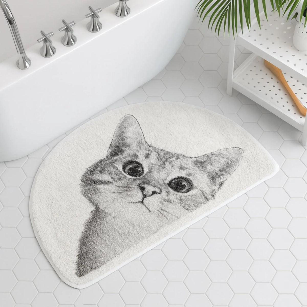 Bath Mat | Playful Peeping Kitty Design & Non-Slip Backing
