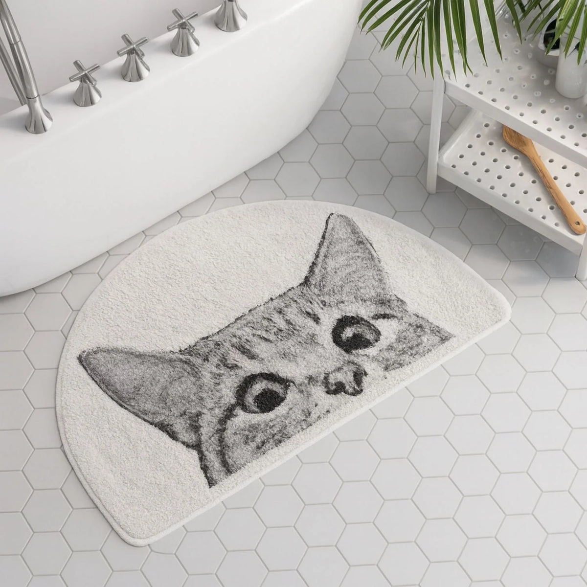 Bath Mat | Playful Peeping Kitty Design & Non-Slip Backing
