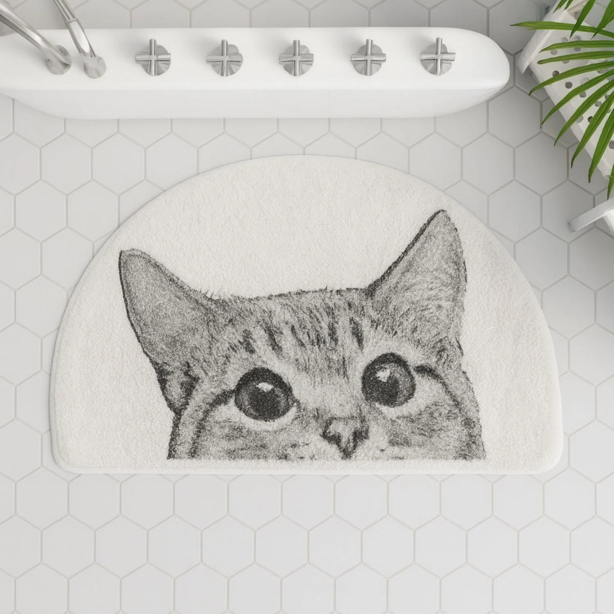 Bath Mat | Playful Peeping Kitty Design & Non-Slip Backing