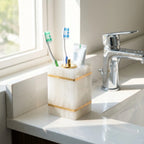 Bathroom Cup | Marble-Look Resin & Gold Accents