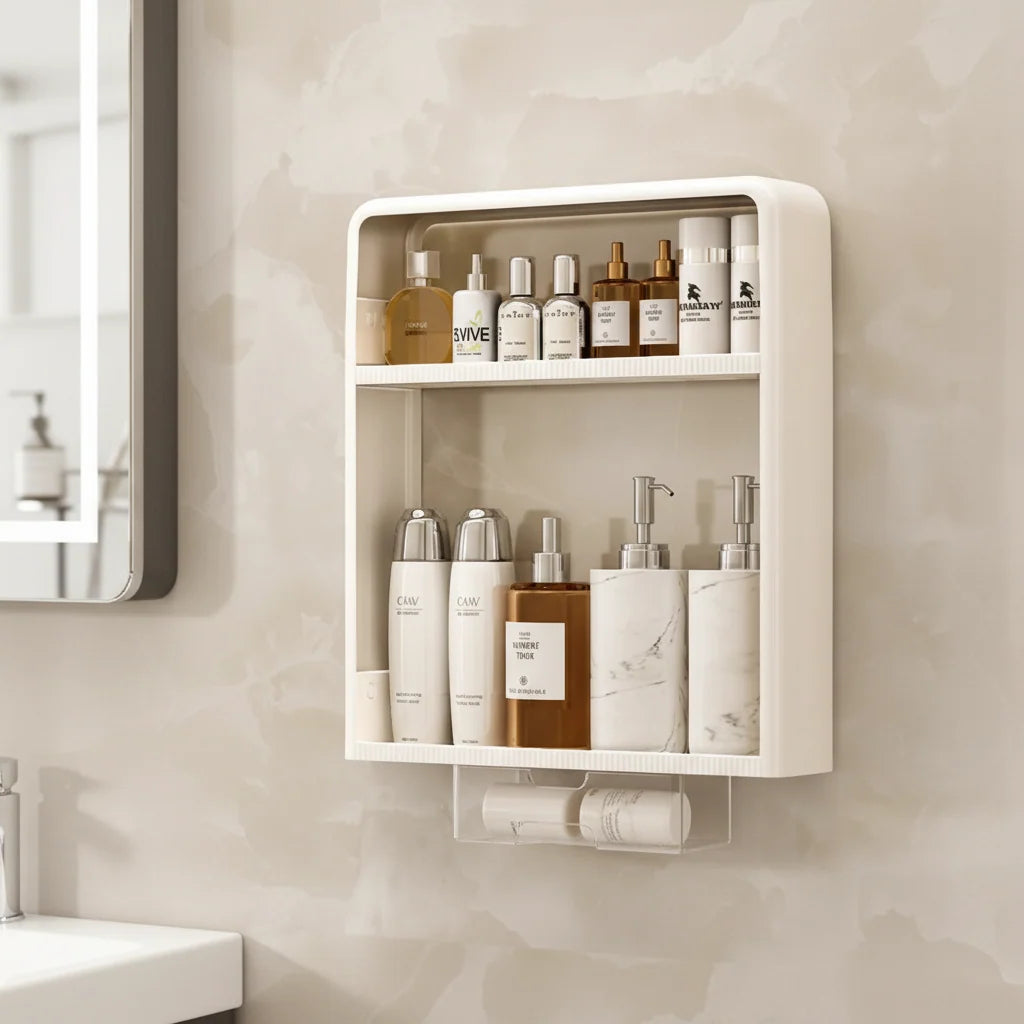 Bathroom Storage Shelf | No-Drill Adhesive Mount | Water-Resistant