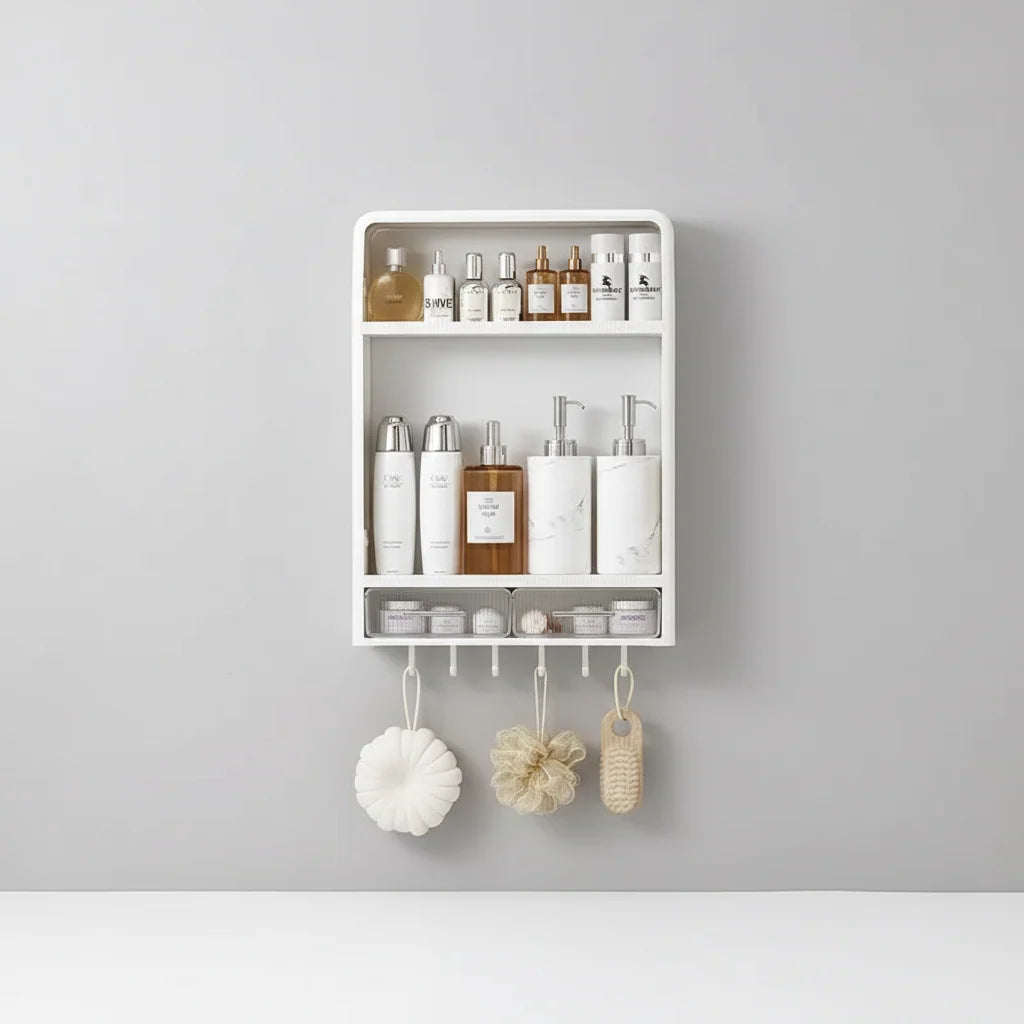 Bathroom Storage Shelf | No-Drill Adhesive Mount | Water-Resistant