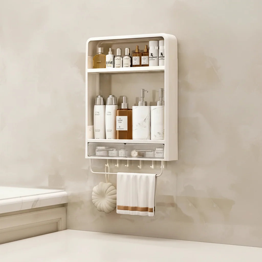Bathroom Storage Shelf | No-Drill Adhesive Mount | Water-Resistant