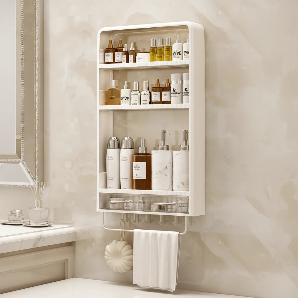 Bathroom Storage Shelf | No-Drill Adhesive Mount | Water-Resistant