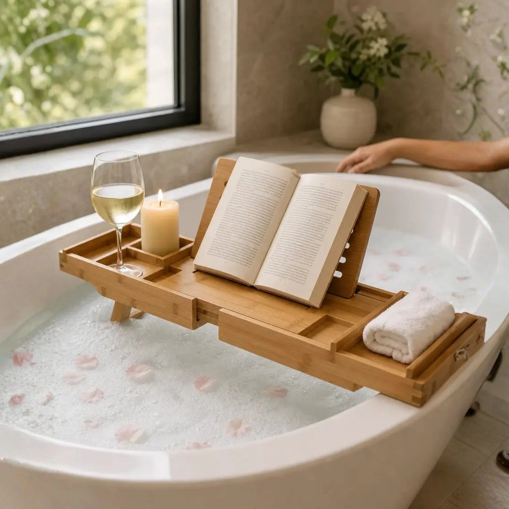 Bathtub Caddy Tray | Adjustable Bamboo & Expandable