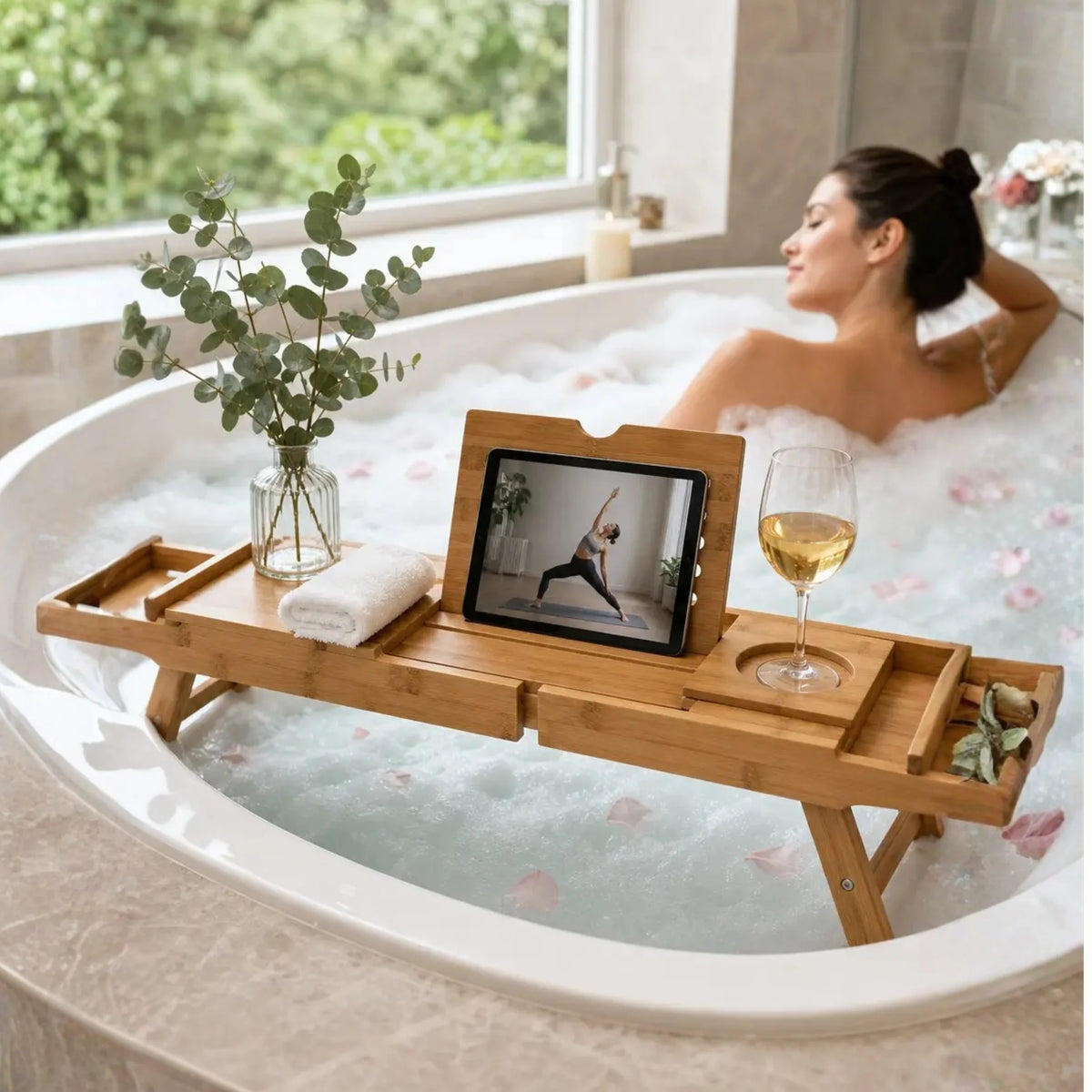 Bathtub Caddy Tray | Adjustable Bamboo & Expandable