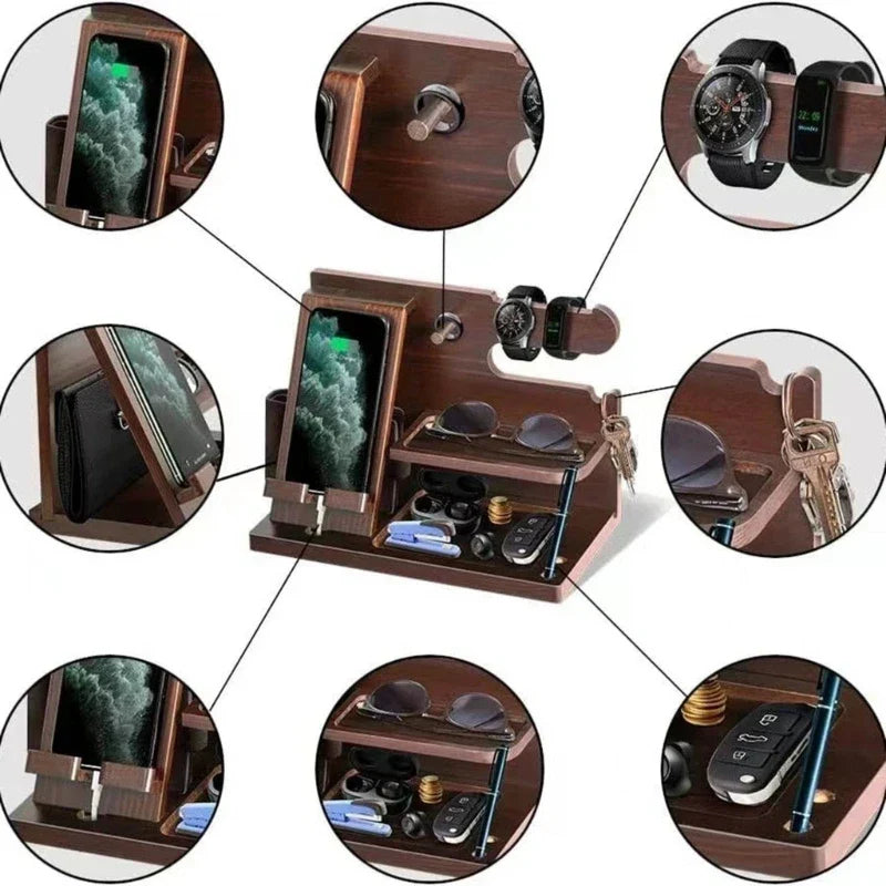 Bedside Docking Station | Elegant Wood Phone & Watch Organizer
