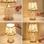 Bedside Lamp | Crystal Accents & Fabric Shade | Bulb Included
