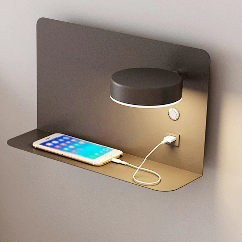 Bedside Wall Light | Integrated Shelf & USB Charging