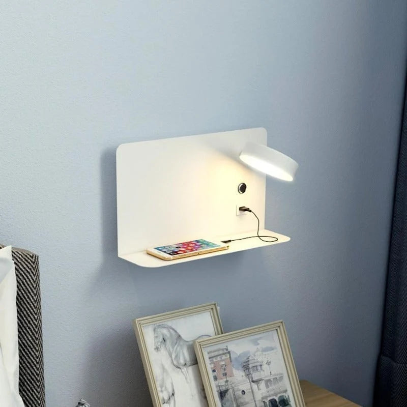 Bedside Wall Light | Integrated Shelf & USB Charging