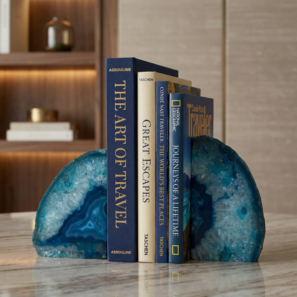 Bookend Set | Natural Blue Agate Stone | 2-Piece