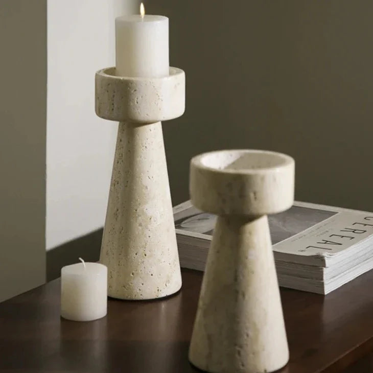 Candle Holder | Handcrafted Travertine & Unique Veining