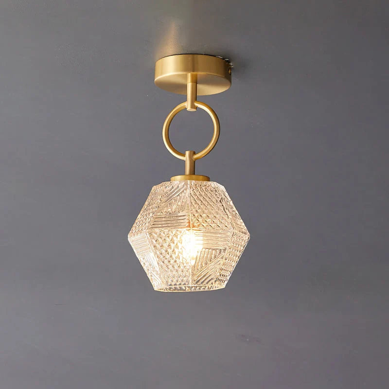 Ceiling Lamp | Diamond-Pattern Gold Finish & Integrated LED | Compact Profile