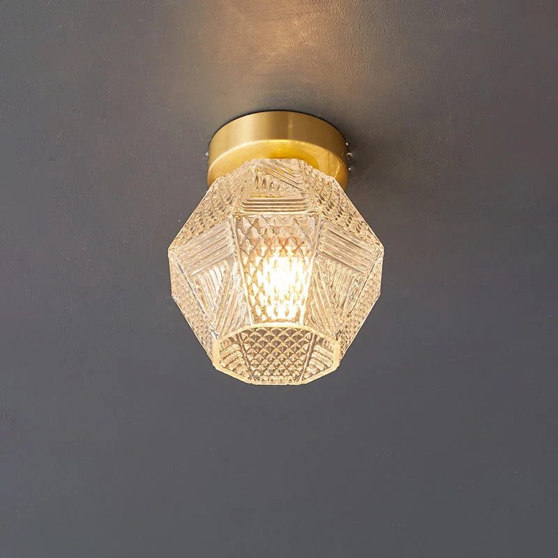 Ceiling Lamp | Diamond-Pattern Gold Finish & Integrated LED | Compact Profile