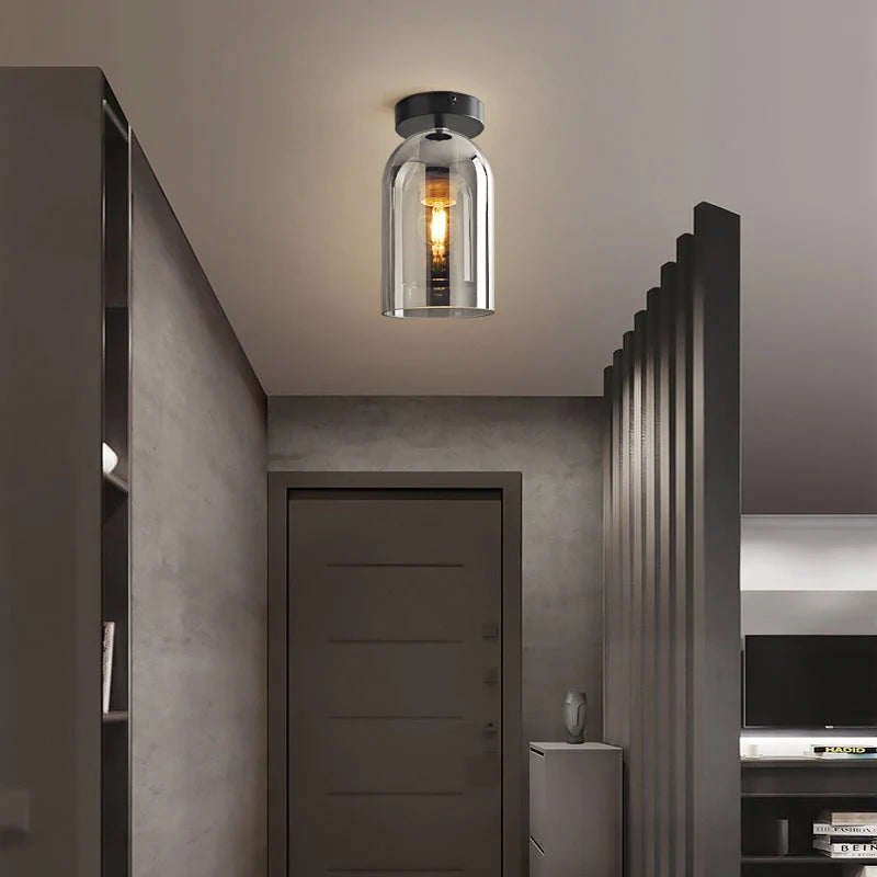 Ceiling Light | Glass Shade & Copper Fixture | Includes 3-Color LED Bulb