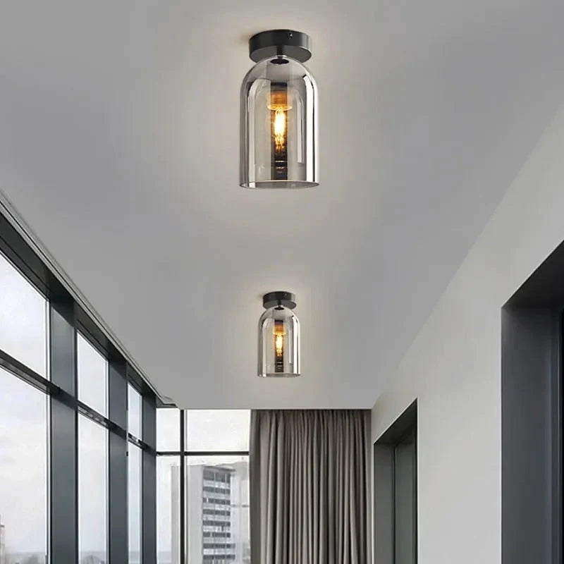 Ceiling Light | Glass Shade & Copper Fixture | Includes 3-Color LED Bulb
