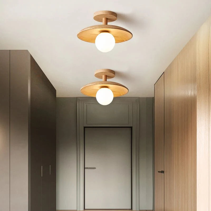 Ceiling Light | Japanese Minimalist Wood & Iron | E27 Socket