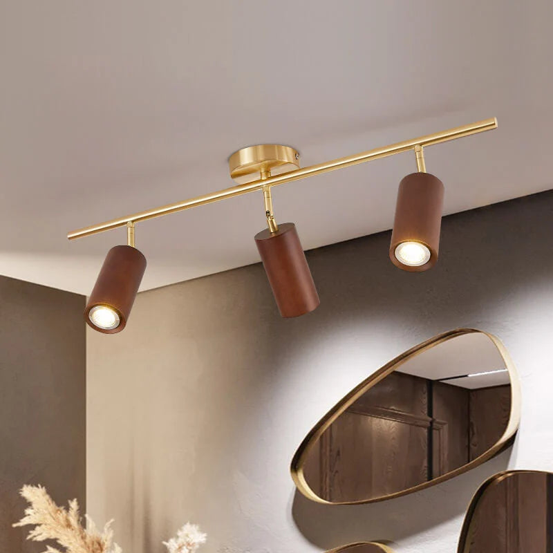 Ceiling Light | Rubberwood & Iron Spotlight | Integrated LED