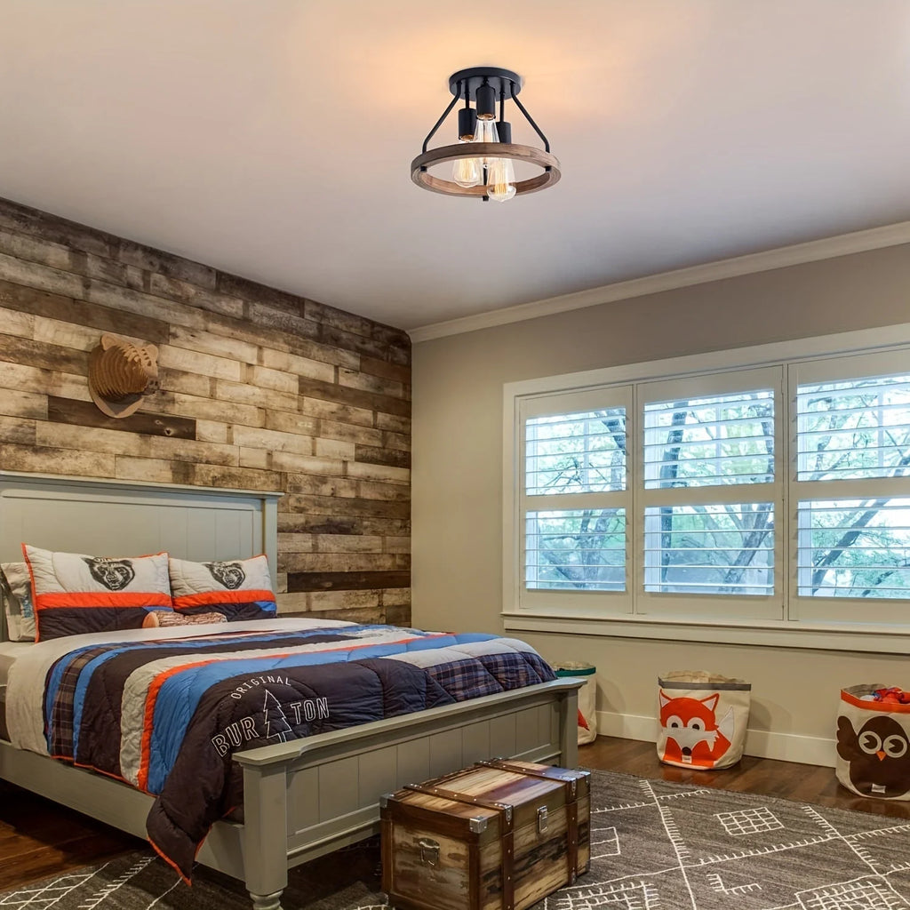 Ceiling Light | Rustic Wood & Metal | Adjustable 3-Light