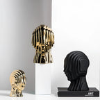 Ceramic Head Sculpture | Geometric Design & Golden Fringe
