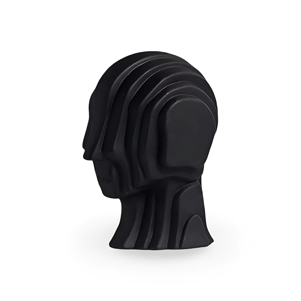 Ceramic Head Sculpture | Geometric Design & Golden Fringe