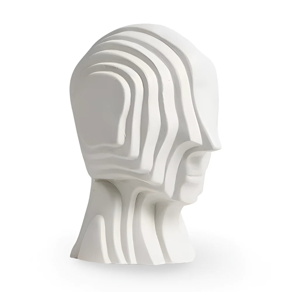 Ceramic Head Sculpture | Geometric Design & Golden Fringe