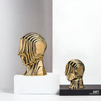 Ceramic Head Sculpture | Geometric Design & Golden Fringe
