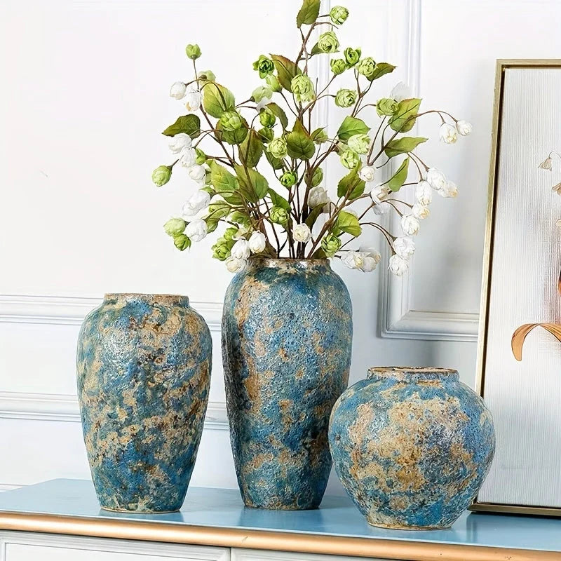 Ceramic Vase | Handmade Vintage Design | Blue & Earthy Tones