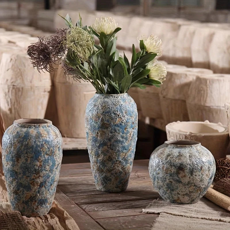 Ceramic Vase | Handmade Vintage Design | Blue & Earthy Tones