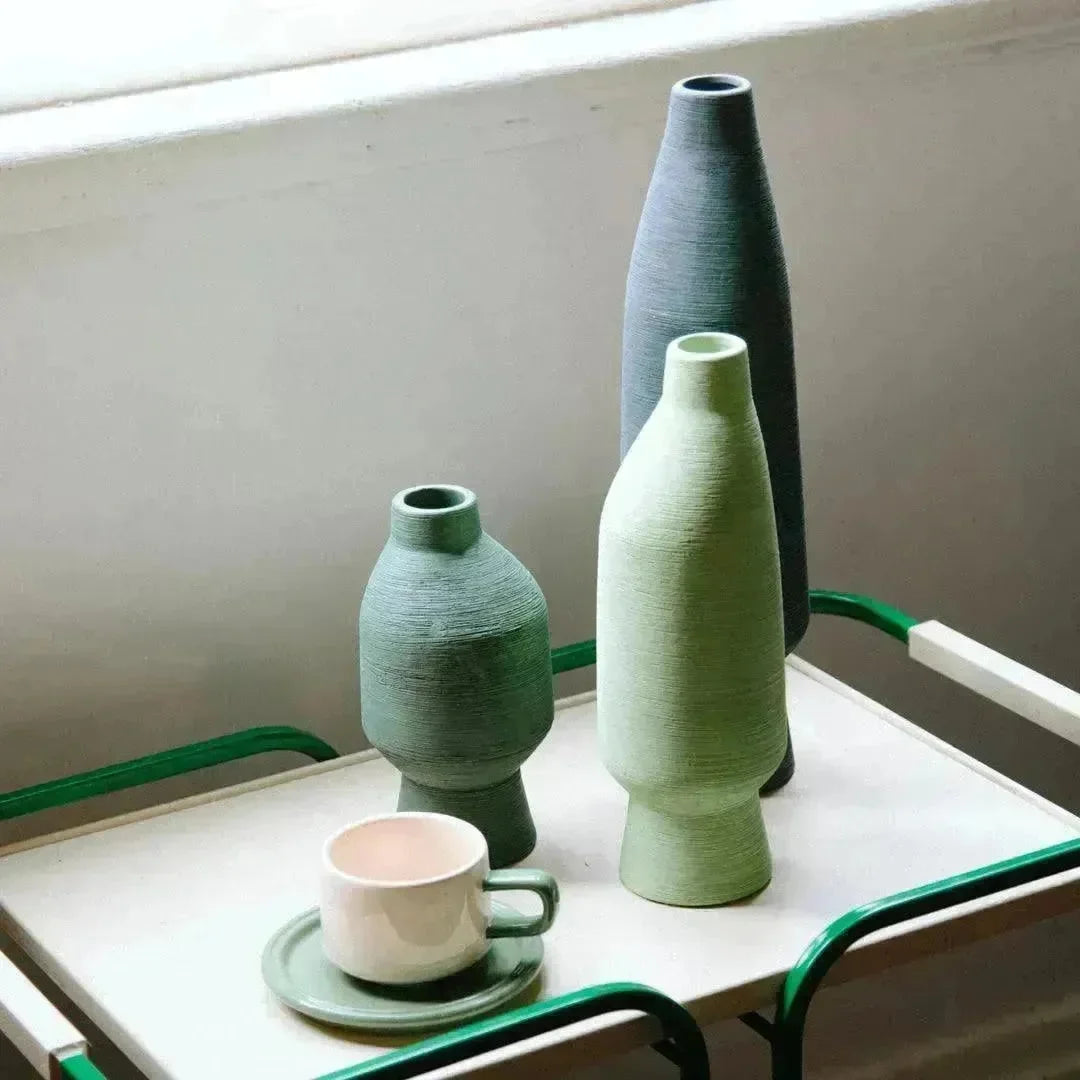 Ceramic Vase | Organic Sculptural Shape & Four Green Shades | Multiple Sizes
