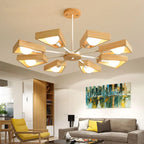 Chandelier Ceiling Light | Modern Sputnik Design & Solid Wood Shades | 3/5/6/8 Lights
