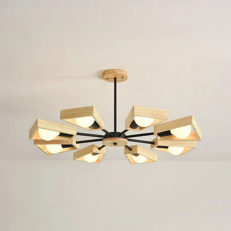 Chandelier Ceiling Light | Modern Sputnik Design & Solid Wood Shades | 3/5/6/8 Lights