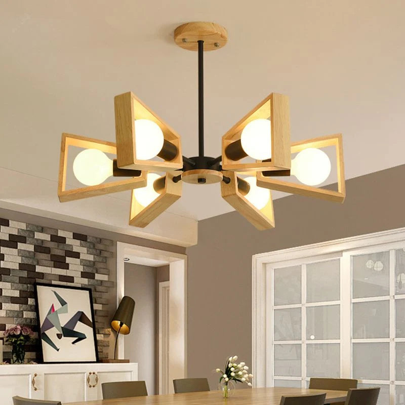 Chandelier Ceiling Light | Modern Sputnik Design & Solid Wood Shades | 3/5/6/8 Lights