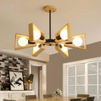Chandelier Ceiling Light | Modern Sputnik Design & Solid Wood Shades | 3/5/6/8 Lights
