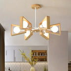 Chandelier Ceiling Light | Modern Sputnik Design & Solid Wood Shades | 3/5/6/8 Lights