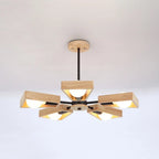 Chandelier Ceiling Light | Modern Sputnik Design & Solid Wood Shades | 3/5/6/8 Lights