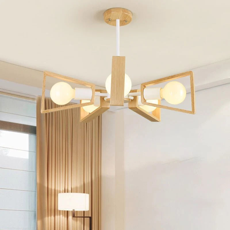 Chandelier Ceiling Light | Modern Sputnik Design & Solid Wood Shades | 3/5/6/8 Lights