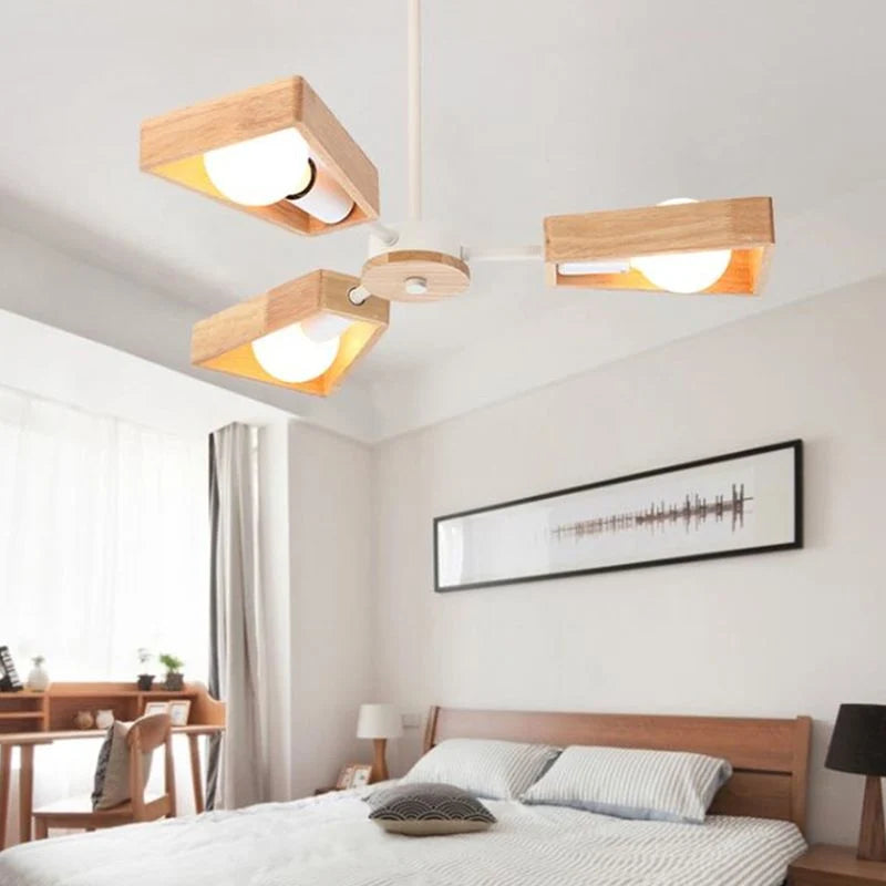 Chandelier Ceiling Light | Modern Sputnik Design & Solid Wood Shades | 3/5/6/8 Lights