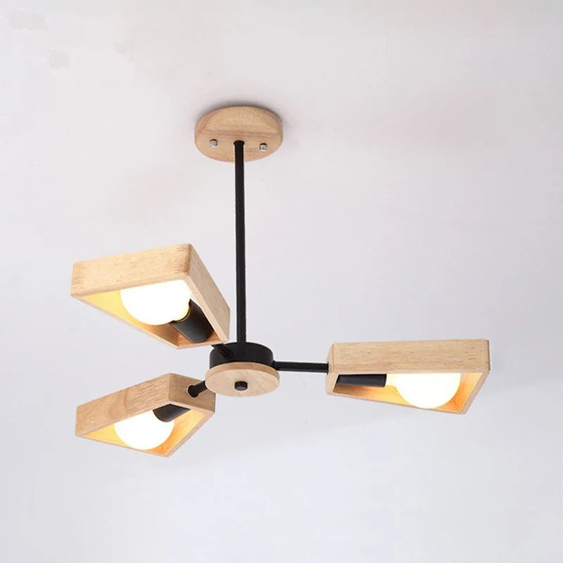 Chandelier Ceiling Light | Modern Sputnik Design & Solid Wood Shades | 3/5/6/8 Lights